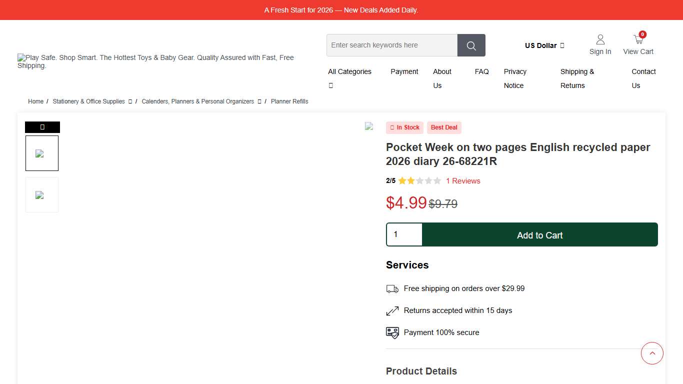 Pocket Week on two pages English recycled paper 2026 diary 26-68221R